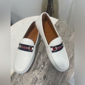 Gucci, drivers. White with red/blue detail, with silver horse bid buckle. New!!
